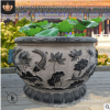 廠家直銷 仿古石雕 青石養(yǎng)魚缸 荷花魚圖案浮雕 酒店別墅庭院擺件